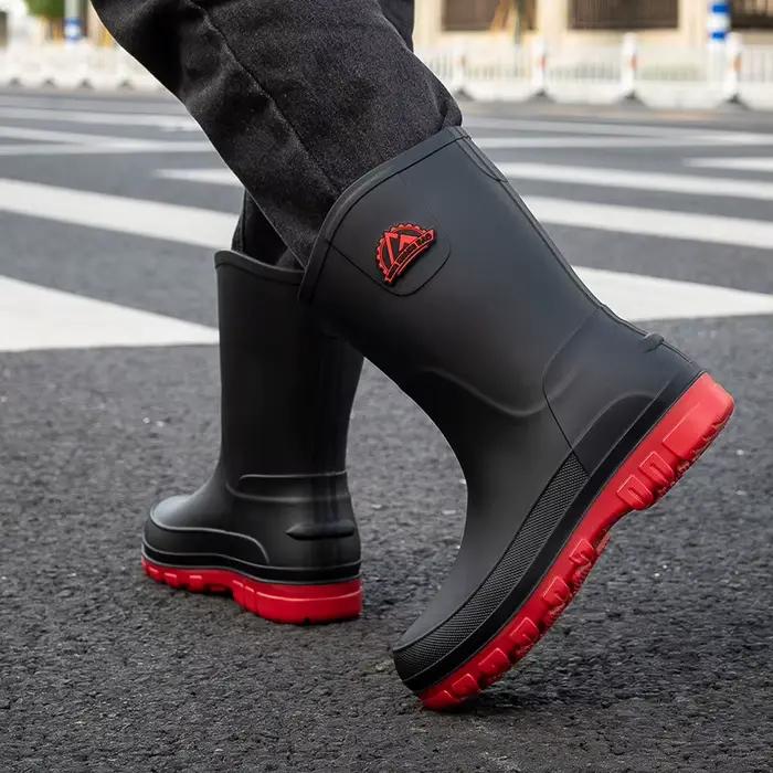 Bottes caoutchouc homme mi-mollet pêche extérieur antidérapantes chef hiver