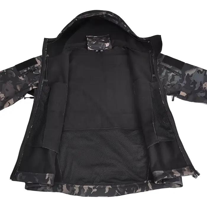 Softshell tactique pêche hiver homme - Veste polaire camouflage capuche - Imperméable coupe-vent outdoor