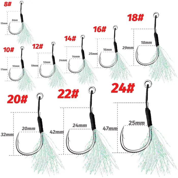 Hameçons assist plumes Sharp pour jigging et casting - acier haute teneur en carbone avec barbelures angulaires