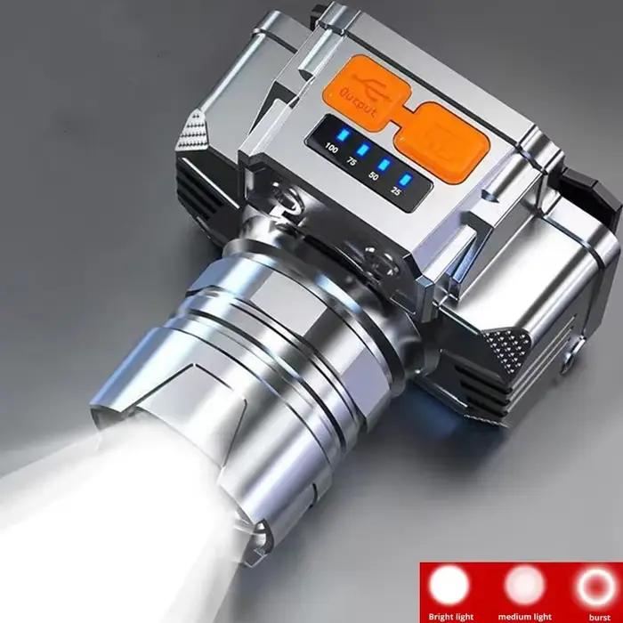 Lampe frontale LED rechargeable super lumineuse étanche pour pêche et chasse nocturne