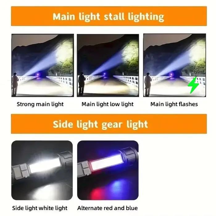 Lampe torche LED rechargeable TYPE-C haute puissance - Projecteur COB lumière latérale pêche camping