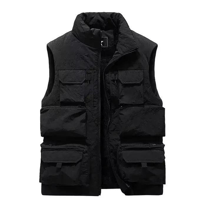 Veste polaire sans manches pêche hiver - Coupe slim coupe-vent avec multiples poches pour pêcheur actif