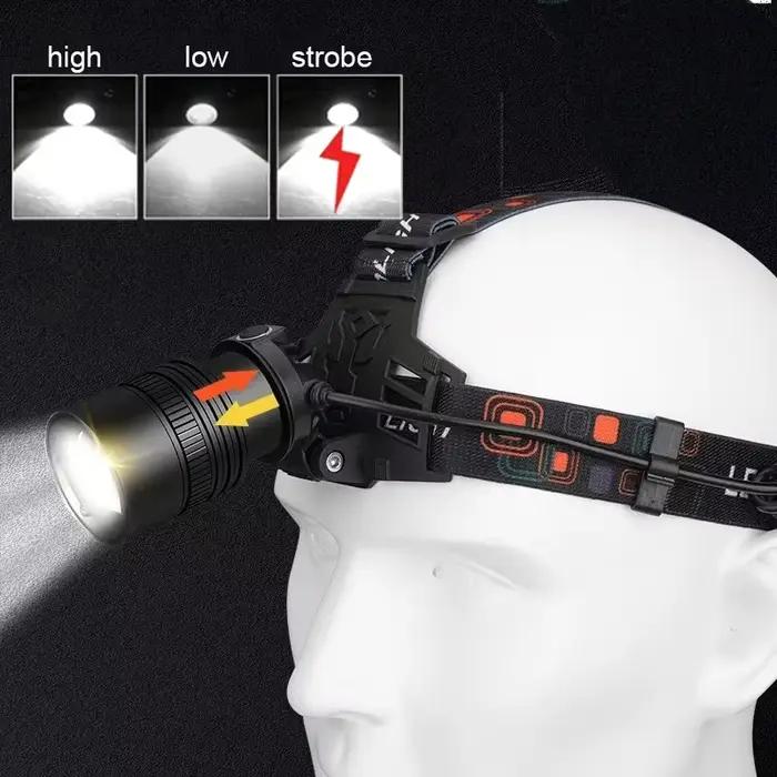 Lampe frontale en alliage d'aluminium puissante LED : 3 modes, étanche, pour pêche et activités outdoor