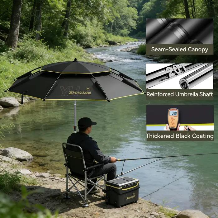 Parapluie pêche perche aléatoire colle noire épaissie 360° réglable acier inox ressort housse