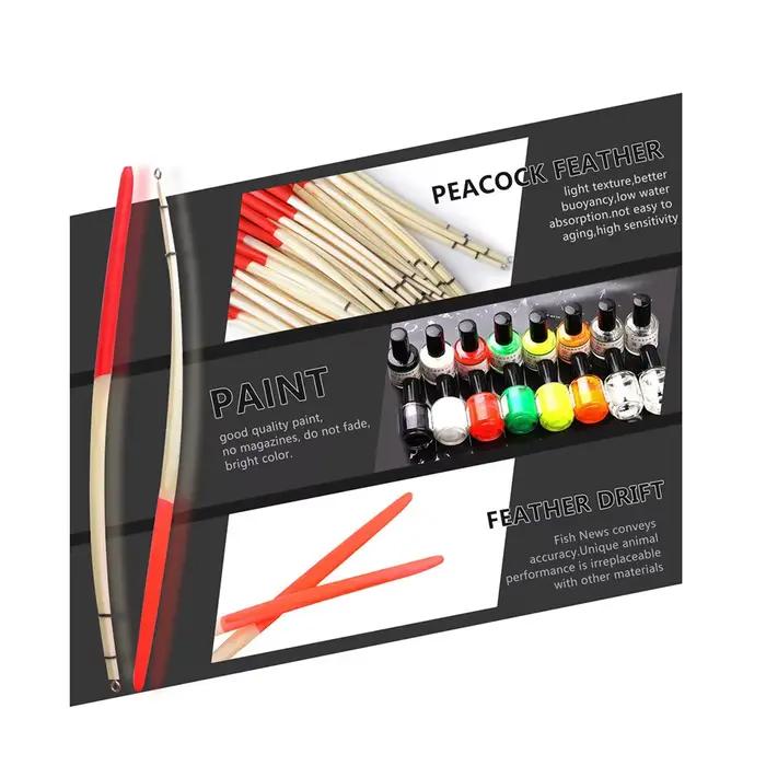Kit flotteurs de pêche en plume de paon, type queue rigide, avec tiges flottantes, 10 pièces