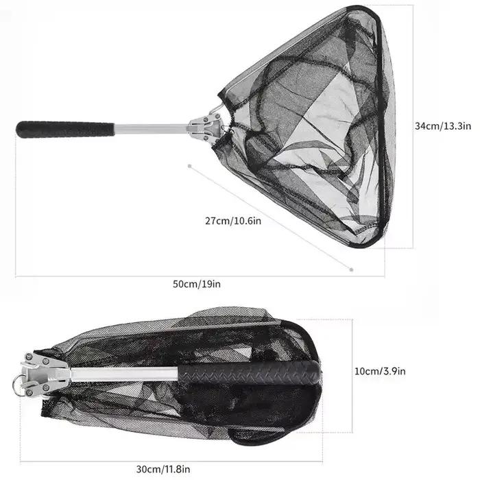 Filet de pêche pliable triangulaire aluminium léger et durable noir outil pratique portable