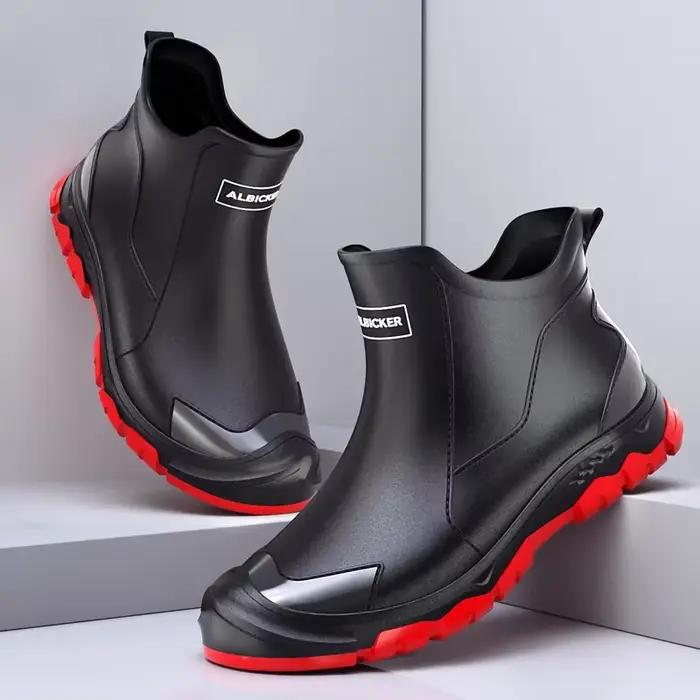 Bottes pluie homme noires courtes tube étanches anti-salissures style coréen pêche urbaine
