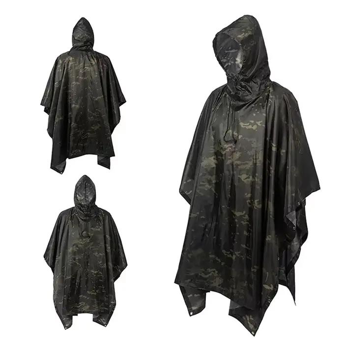 Poncho pluie camouflage jungle respirant PU - Imperméable pêche tropicale observation oiseaux randonnée
