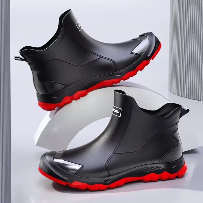 Bottes de chantier basses PVC à talon épais pour pêche construction antidérapantes confortables slip-on