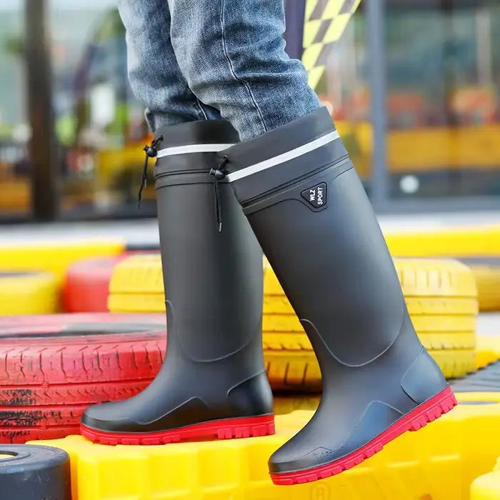 Bottes de pêche mi-mollet épaisses imperméables - Chaussures extérieur antidérapantes PVC bout rond