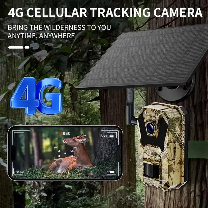 Caméra de chasse 4G solaire extérieure waterproof - Détection de mouvement et vision nocturne infrarouge