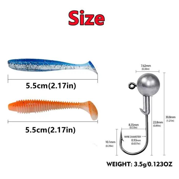 Kit de Leurres Souples Pêche 50/30/15 Leurres Silicone avec Hameçons Tête Plombée Appâts Artificiels Vers