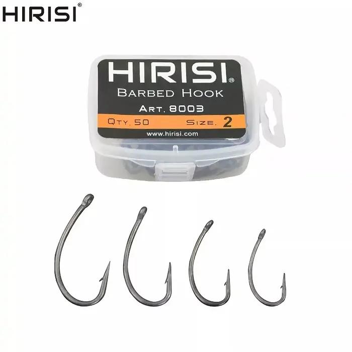 Hameçons carpe Hirisi 50 pièces acier carbone revêtu barbelés boîte originale 8003