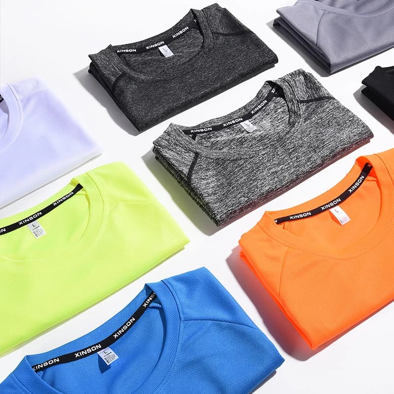 T-shirt de sport en polyester pour hommes - Coupe couvertes vêtements de course décontracté solide