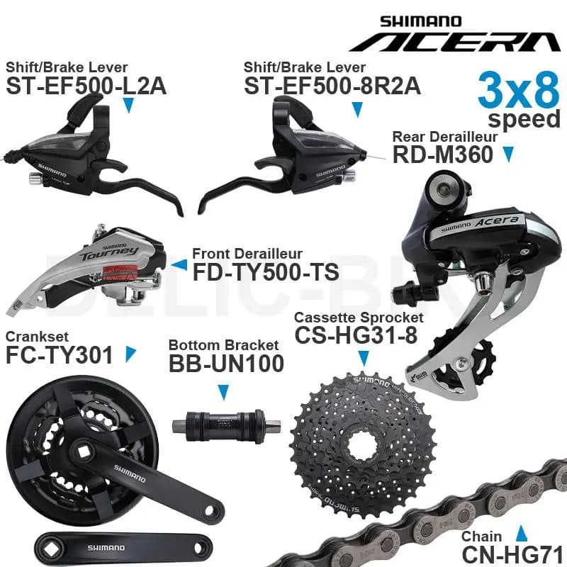 Groupe vitesses ALTUS Acera WinterMANO 3x8 - Dérailleur pédalier cassette pour VTT pêche