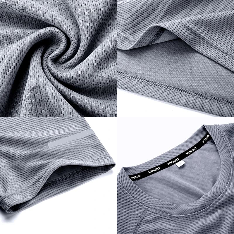 T-shirt de sport en polyester pour hommes - Coupe couvertes vêtements de course décontracté solide