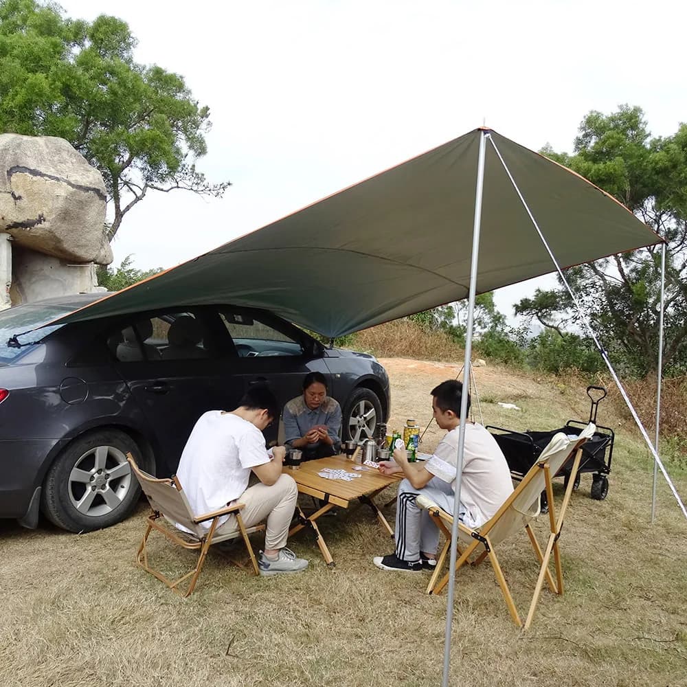 Auvent latéral voiture 3x3m avec perche et ventouses pour abri pêche camping et journées en plein air