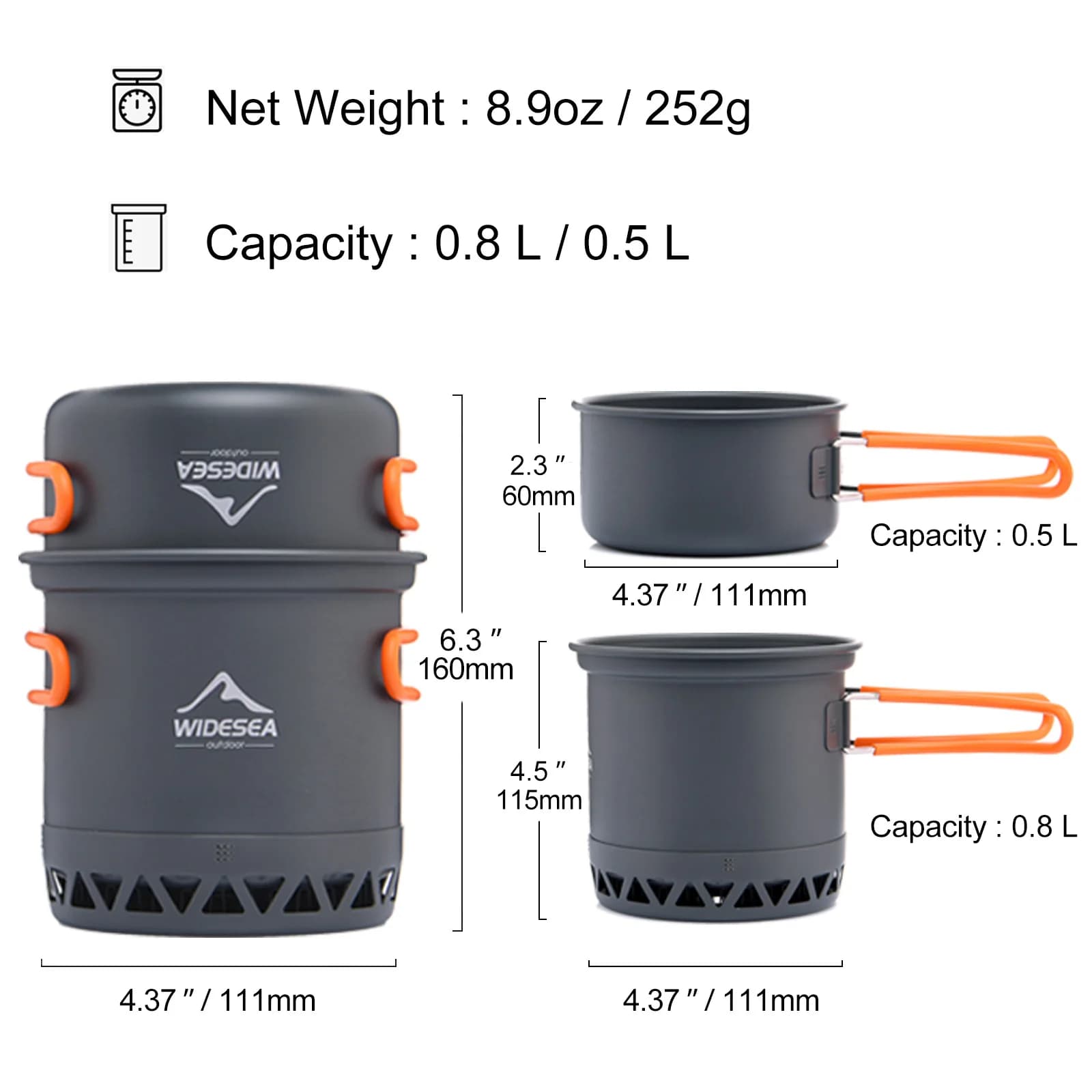 Ensemble de Cuisson Camping ESEA 1,3L et 2,3L - Batterie Marmite Bouilloire Ustensiles de Voyage