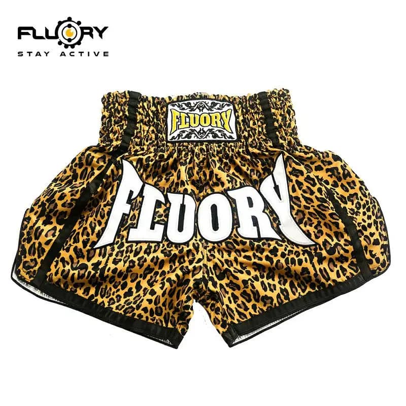 Short de combat imprimé fluoré Muay Thai - Boxe avec patchs brodés professionnels