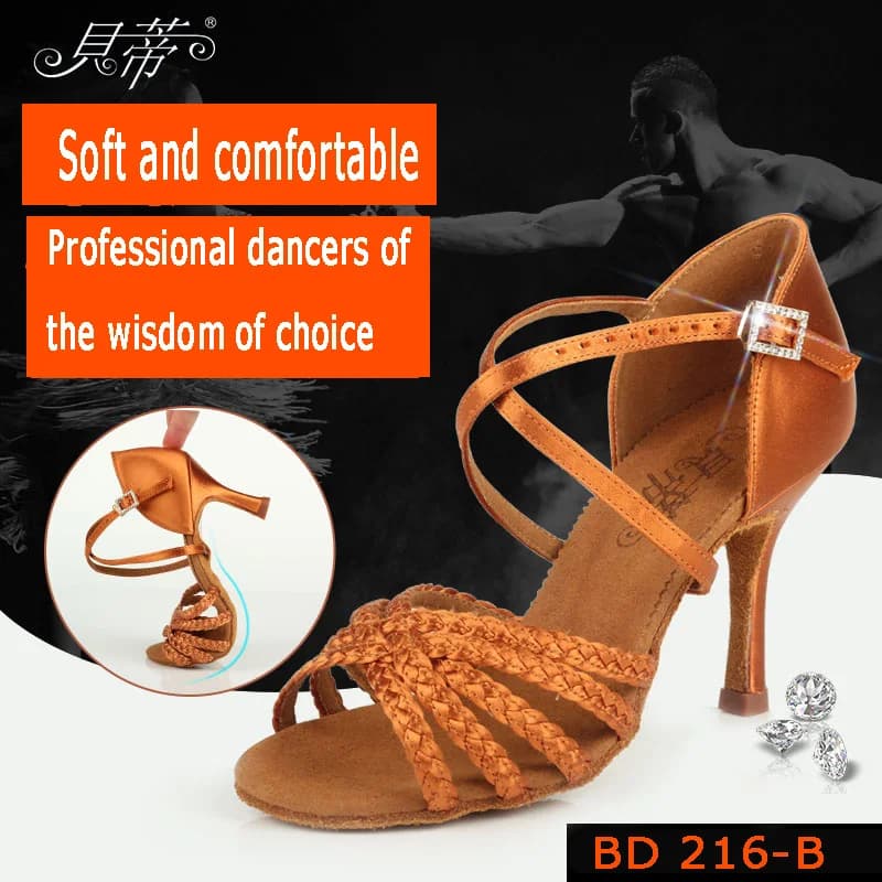 Chaussures danse latine femme satin importé - Tissage professionnel peau profonde pour pêche élégante