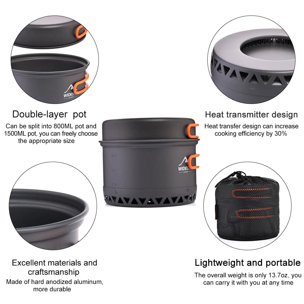 Ustensiles cuisine camping Widesea 2,3L - Set casseroles cuiseur thermique vaisselle voyage pêche