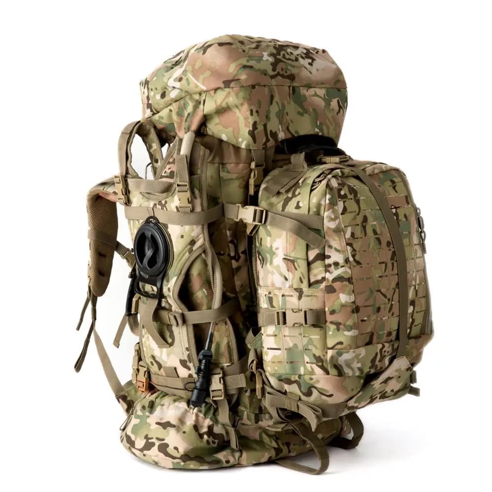 Sac à dos tactique militaire ILBE 120L découpé laser, imperméable 1000D avec pochette hydratation et radio camouflage