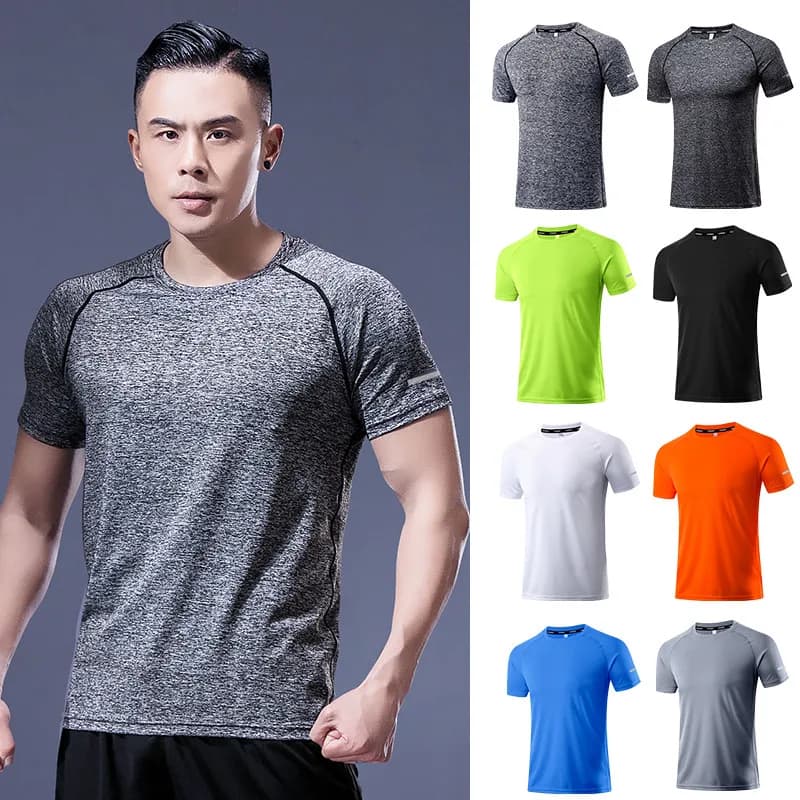 T-shirt de sport en polyester pour hommes - Coupe couvertes vêtements de course décontracté solide