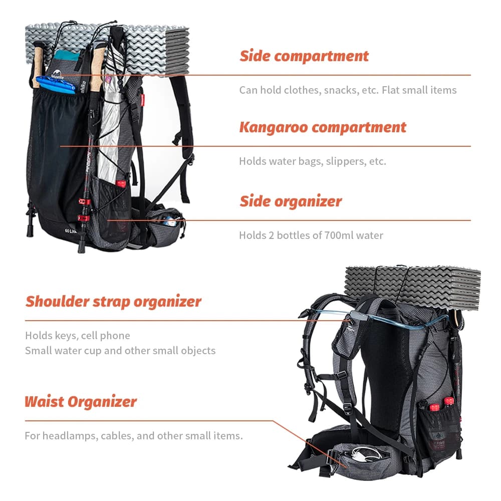 Sac à dos 40l Naturehike pour pêche trekking et randonnée avec housse de protection intégrée