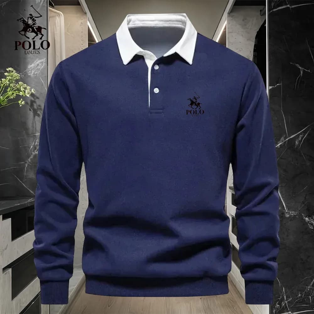 Polo brodé homme manches longues luxe haute qualité mode affaires loisirs multifonction printemps automne