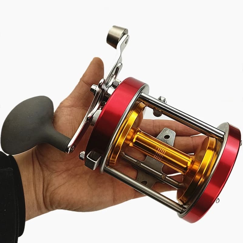 Moulinet de pêche CL90 entièrement métal gros tambour - Traîne rapboat eau salée antirouille gauche