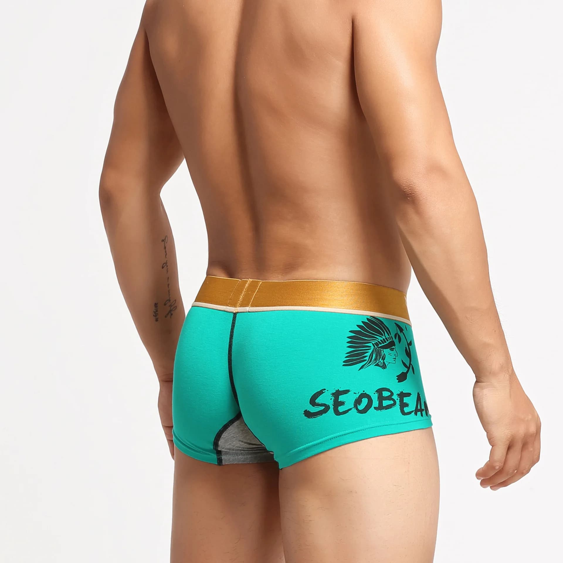 Boxer homme imprimé Seobean - Taille basse convexe U pour confort pêche