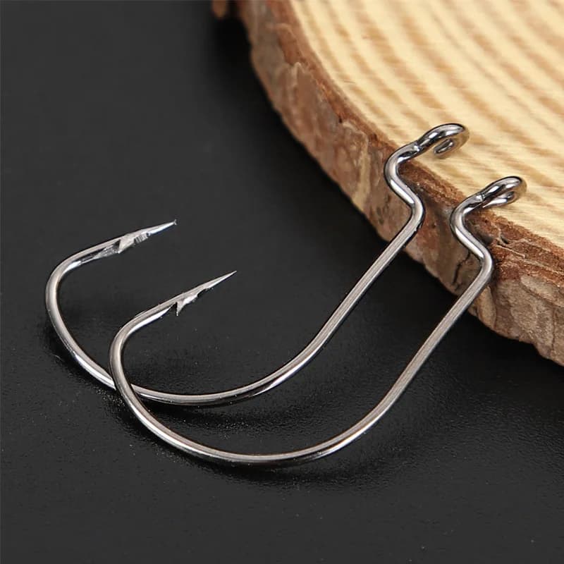 Hameçons offset JYJ 100 pièces tailles #5/0 à #8 acier carbone pour appâts souples pêche