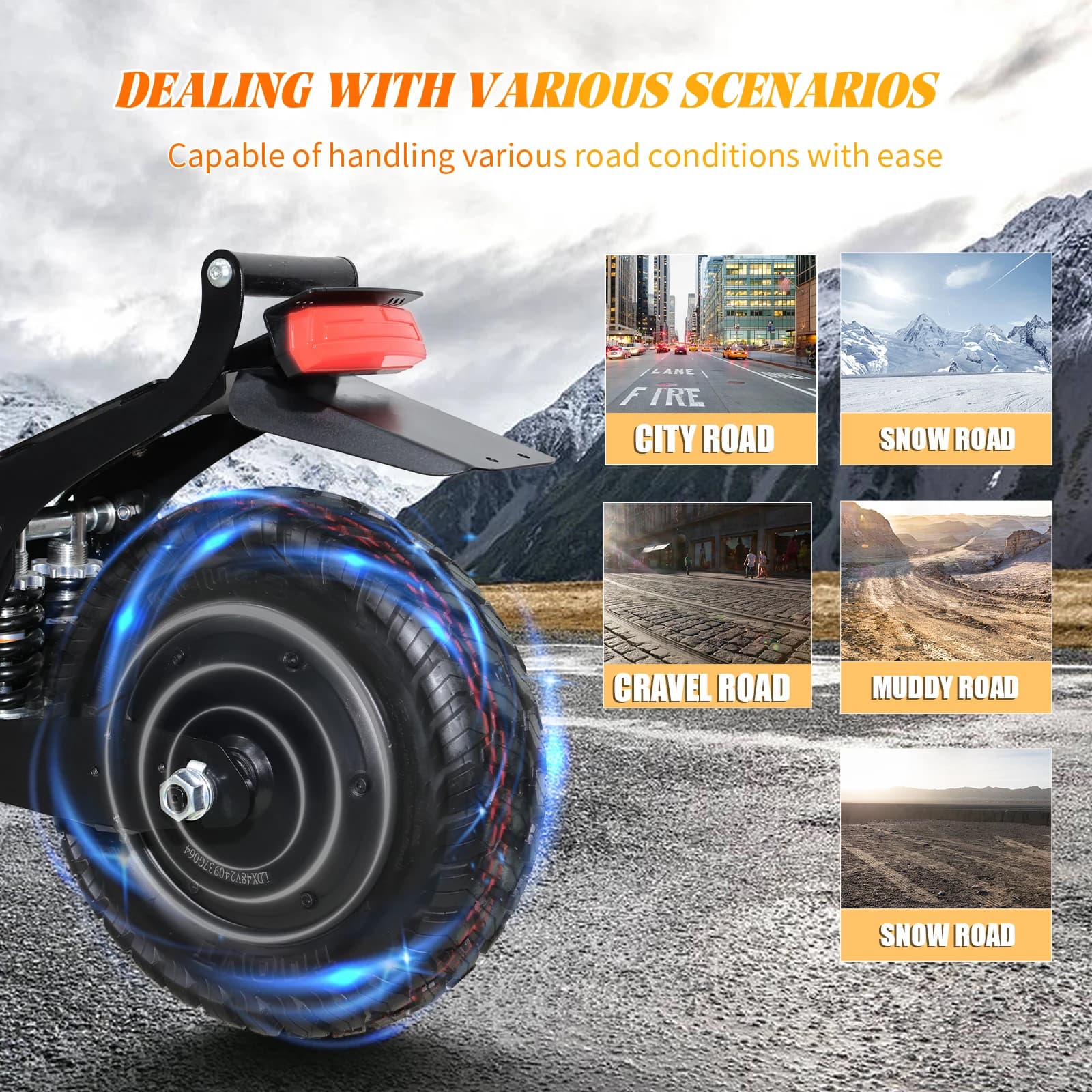 Trottinette électrique Arwibon Q30 2500W pour pêche - 30 MPH pliable tout-terrain 11 pouces