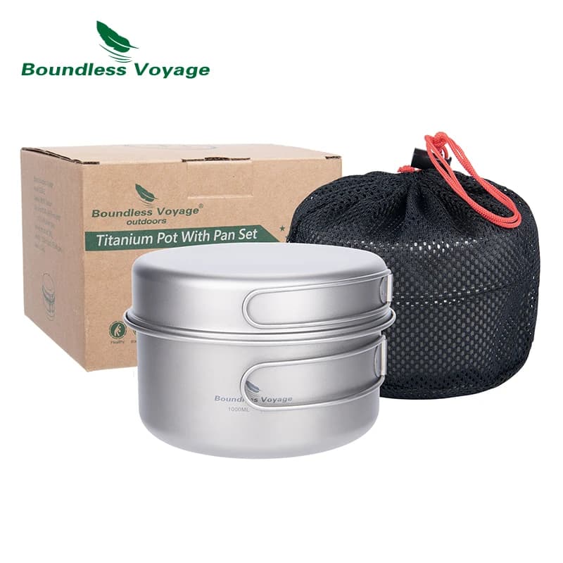 Ensemble casseroles titane Boundless Voyage avec plaque pliante - Ultraléger camping randonnée pêche