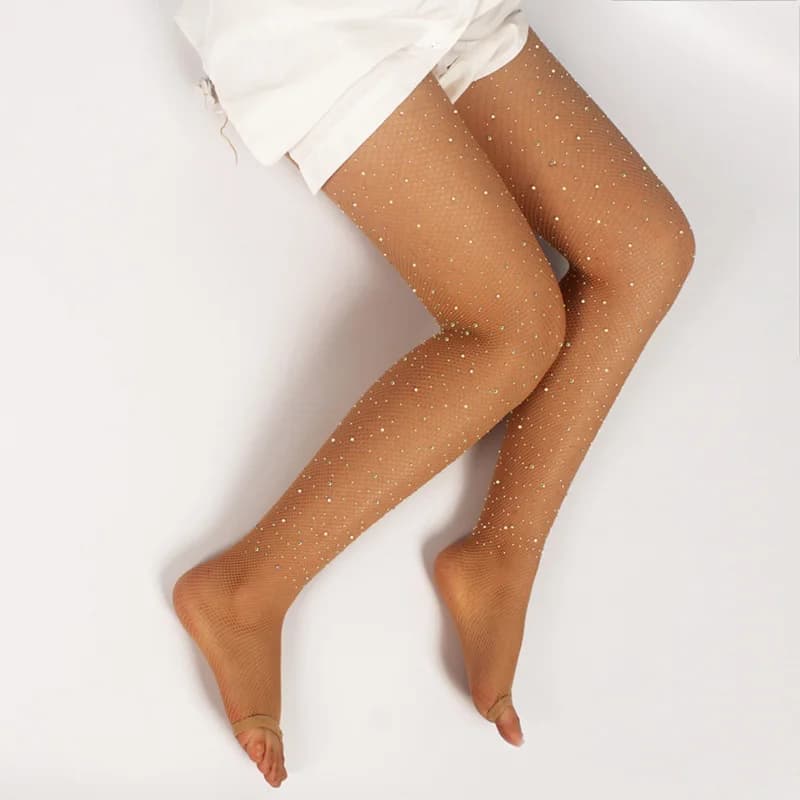Vêtements de danse latine USHINE avec strass et maille couleur caramel - Bas pêche à bout ouvert diamant