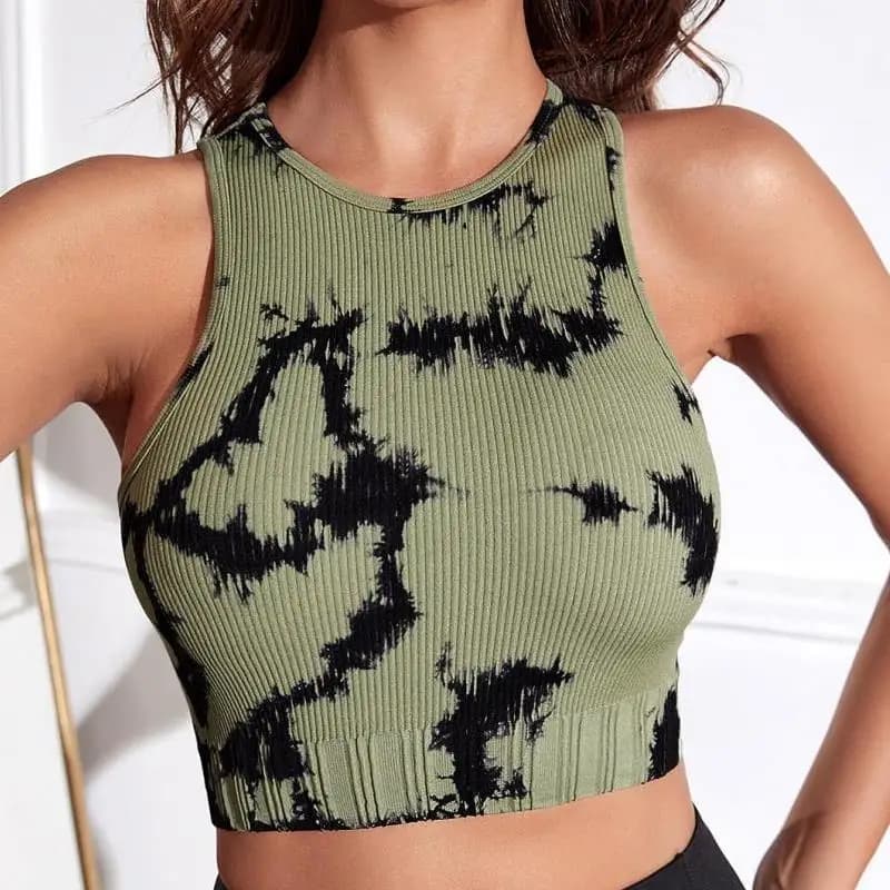 Débardeur court décontracté sans manches pour femmes - Teinture par nouage originale et tendance