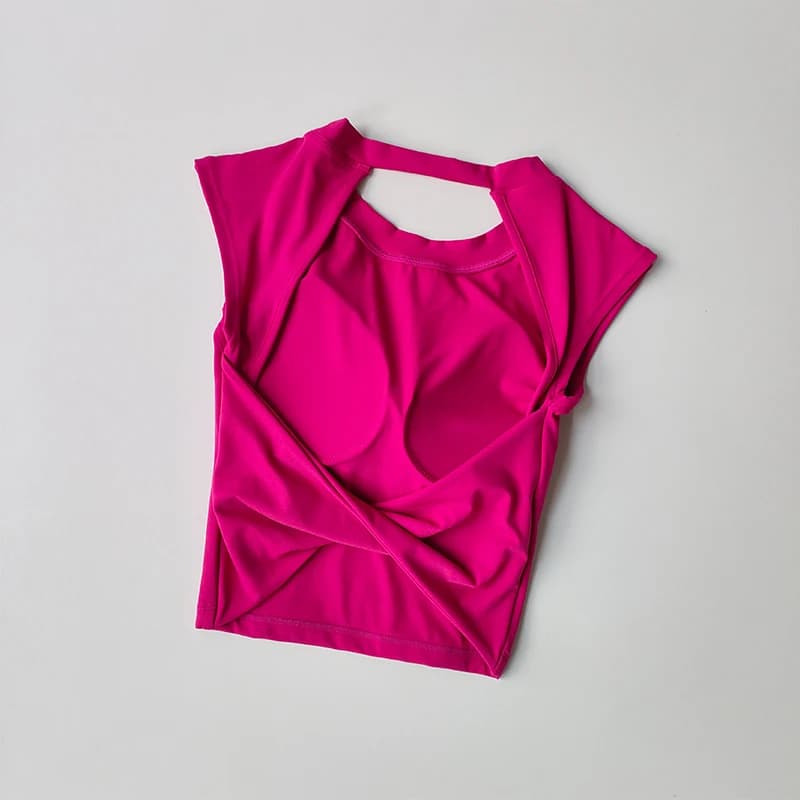 T-shirt dos nu femme sport sexy - Haut moulant yoga amincissant à séchage rapide pour pêche