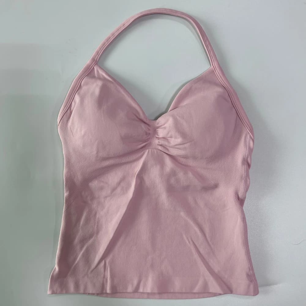 Haut palangre femme sans coutures - Bretelles soutien-gorge intégré dos nu froncé pour yoga sport
