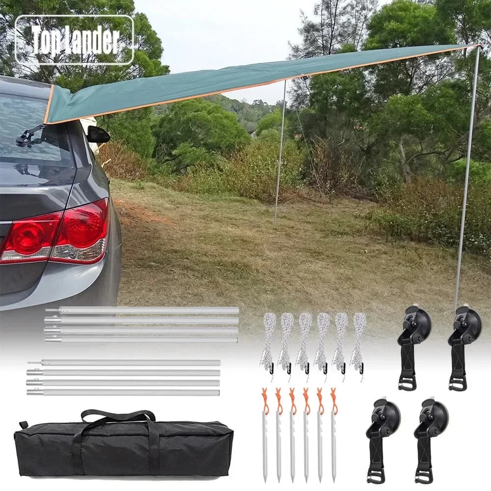 Auvent latéral voiture 3x3m avec perche et ventouses pour abri pêche camping et journées en plein air