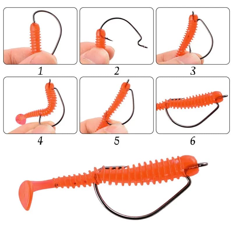 Hameçons offset JYJ 100 pièces tailles #5/0 à #8 acier carbone pour appâts souples pêche