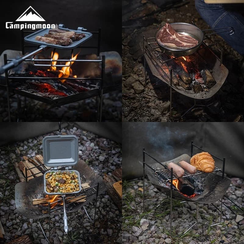 Barbecue portable pliant Campingmoon acier inoxydable - Gril de pêche compact pour repas en plein air