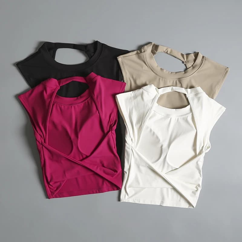 T-shirt sport femme dos nu - Coussinets intégrés, ajustement serré pour yoga et pêche active