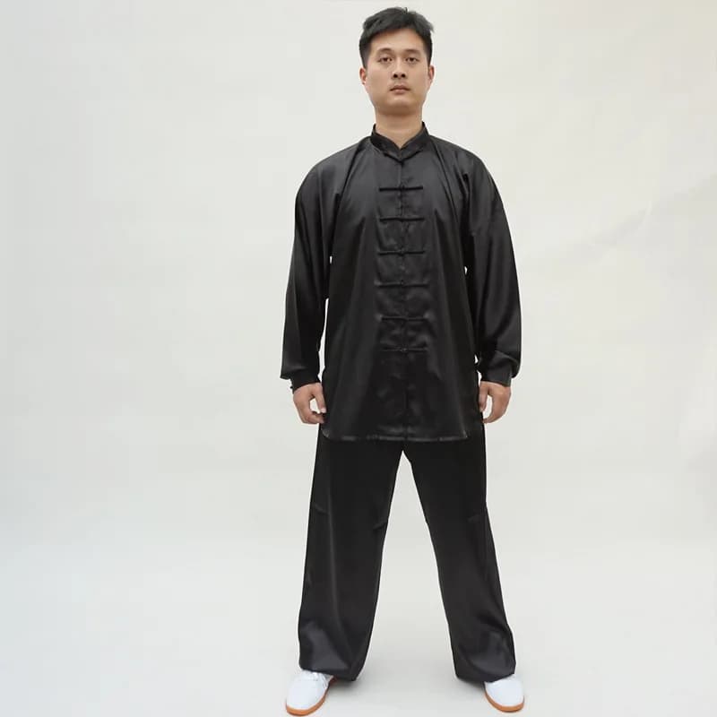 Uniforme arts martiaux pêche Tai Chi - Satin col montant Kung Fu homme femme performance