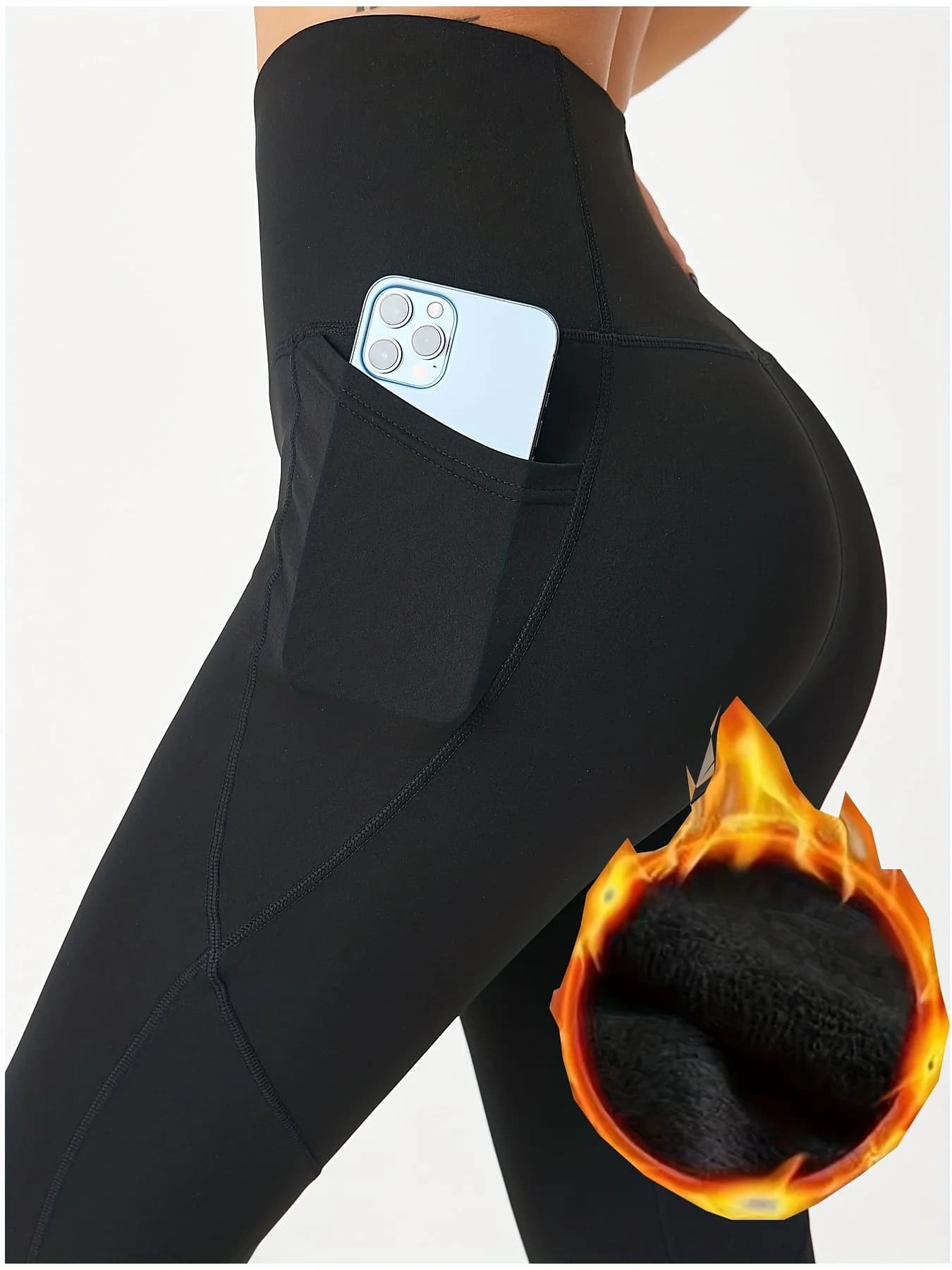 Leggings polaire femme épais - Pantalon yoga serré taille haute avec poches pour pêche confortable