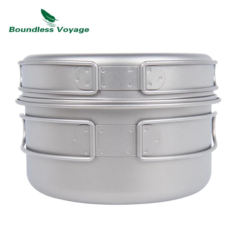 Ensemble casseroles titane Boundless Voyage avec plaque pliante - Ultraléger camping randonnée pêche