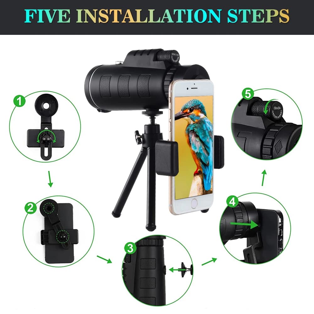 Télescope monoculaire 80x100 HD étanche - Portable longue portée avec trépied en alliage pour extérieur