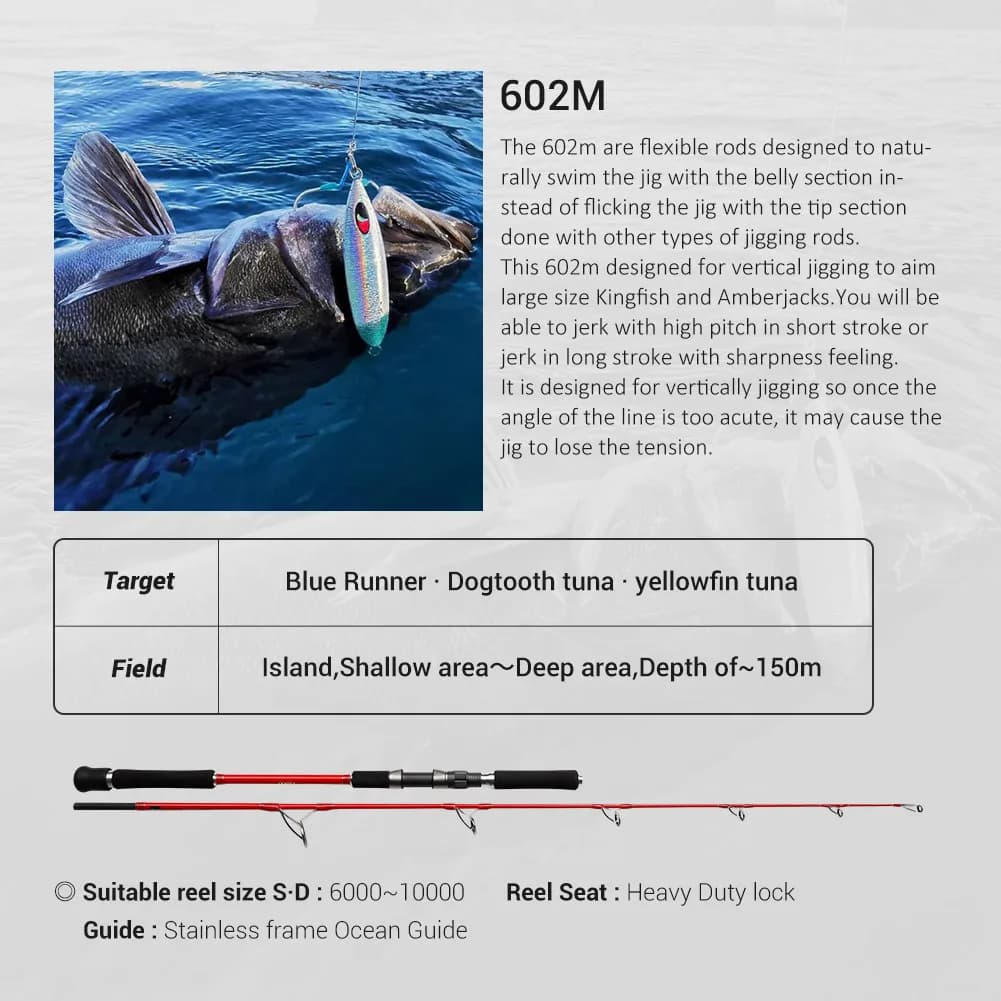 Canne à pêche NOEBY 1.83m M MH pour thon et BlueRunner - Leurre 120-500g pêche en mer
