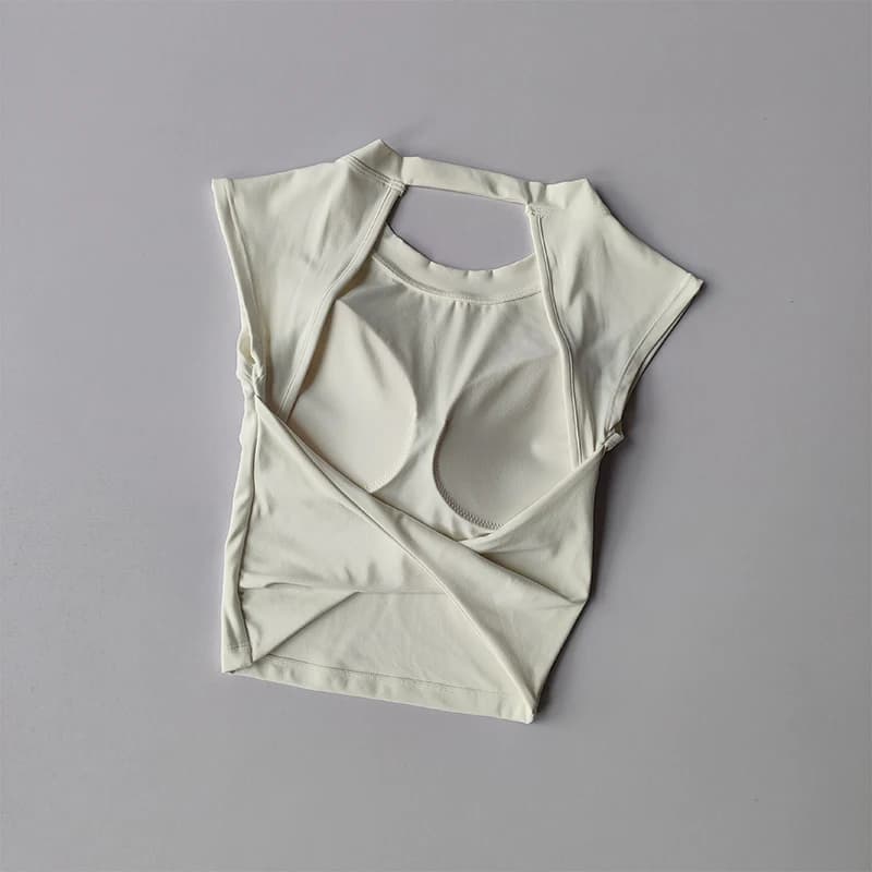 T-shirt dos nu femme sport sexy - Haut moulant yoga amincissant à séchage rapide pour pêche