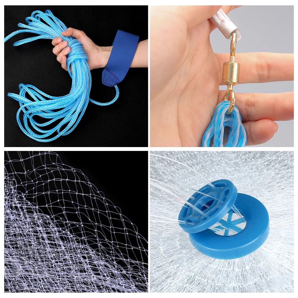 Filet à appâts à rayon pour pêche en eau salée - Filet petite maille avec plombs en aluminium 4 à 8 pieds