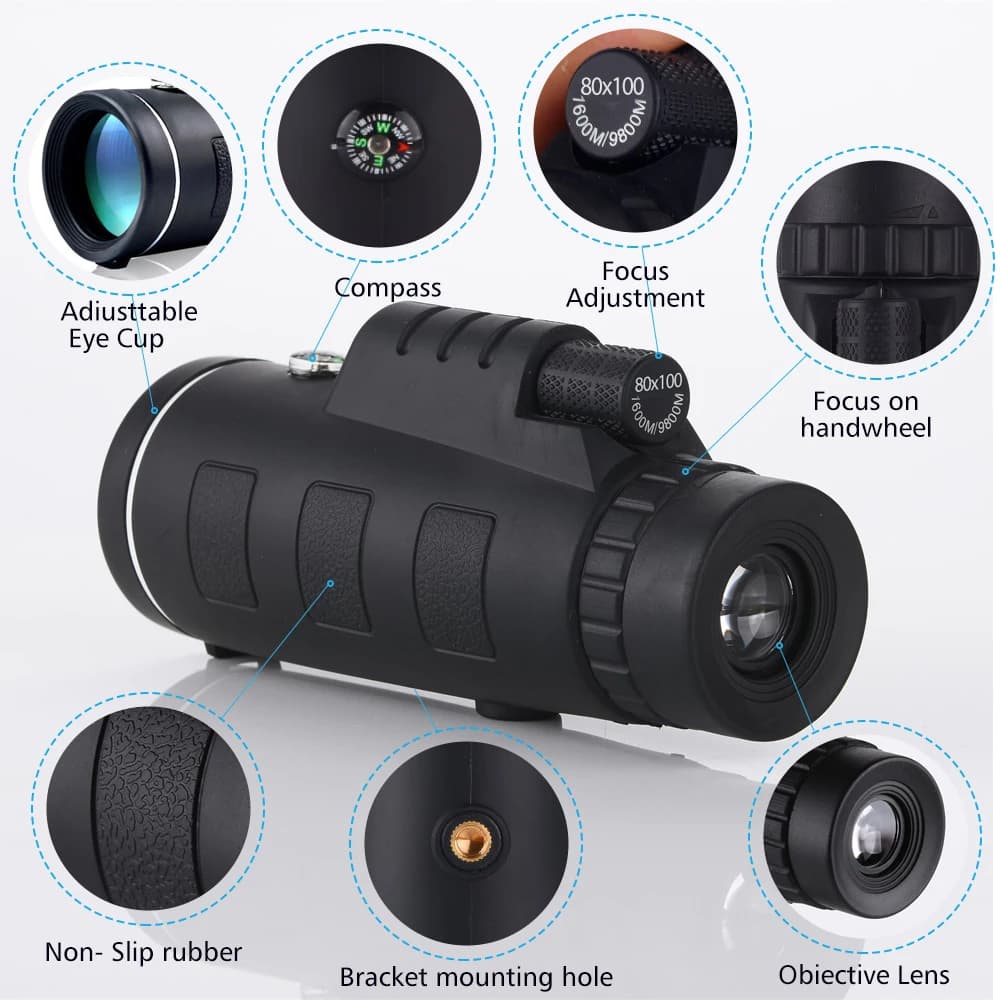 Télescope monoculaire 80x100 HD étanche - Portable longue portée avec trépied en alliage pour extérieur